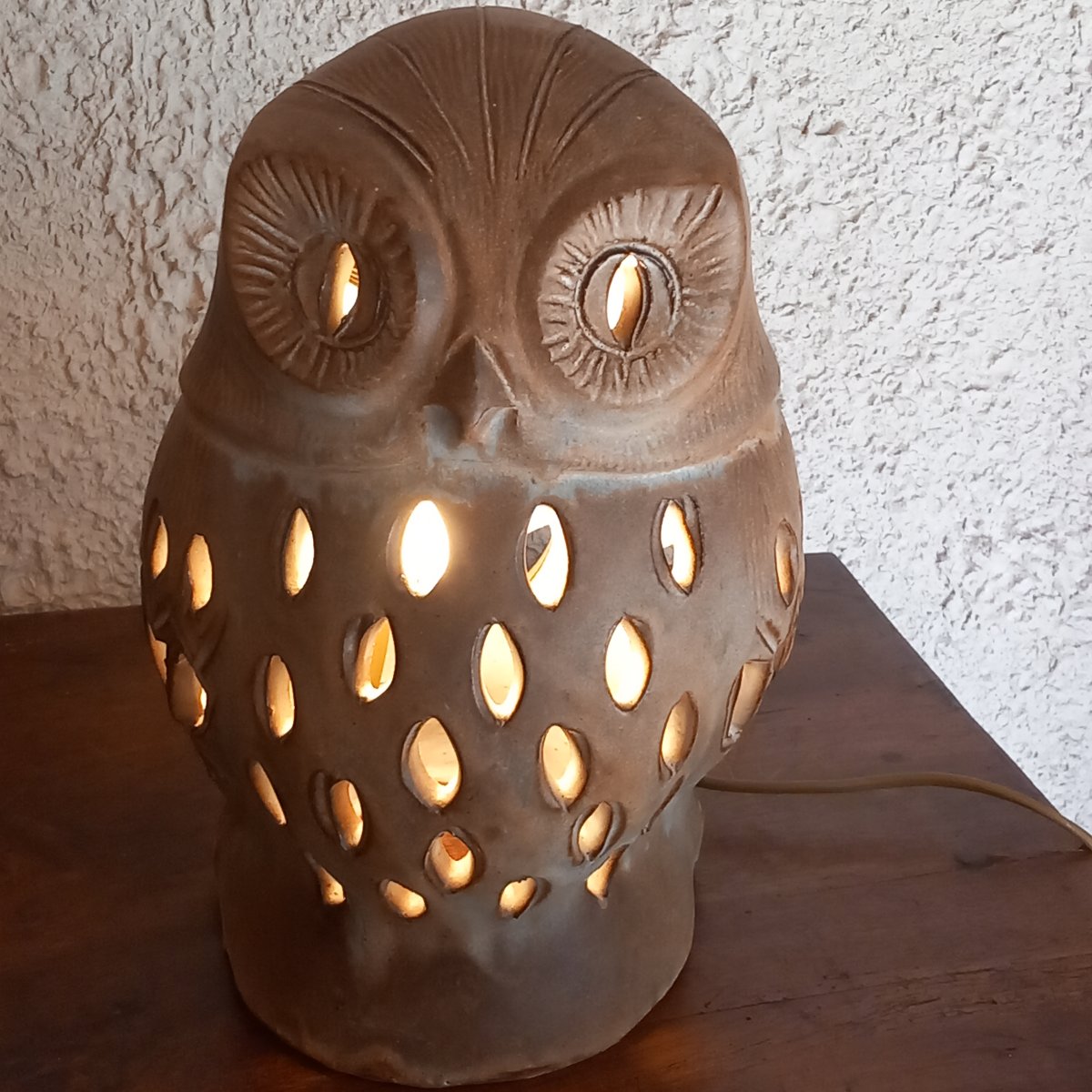 Vintage "owl" Lamp Made Of Openwork Stoneware. Designed By Agnès Escala, 1960s–1970s.