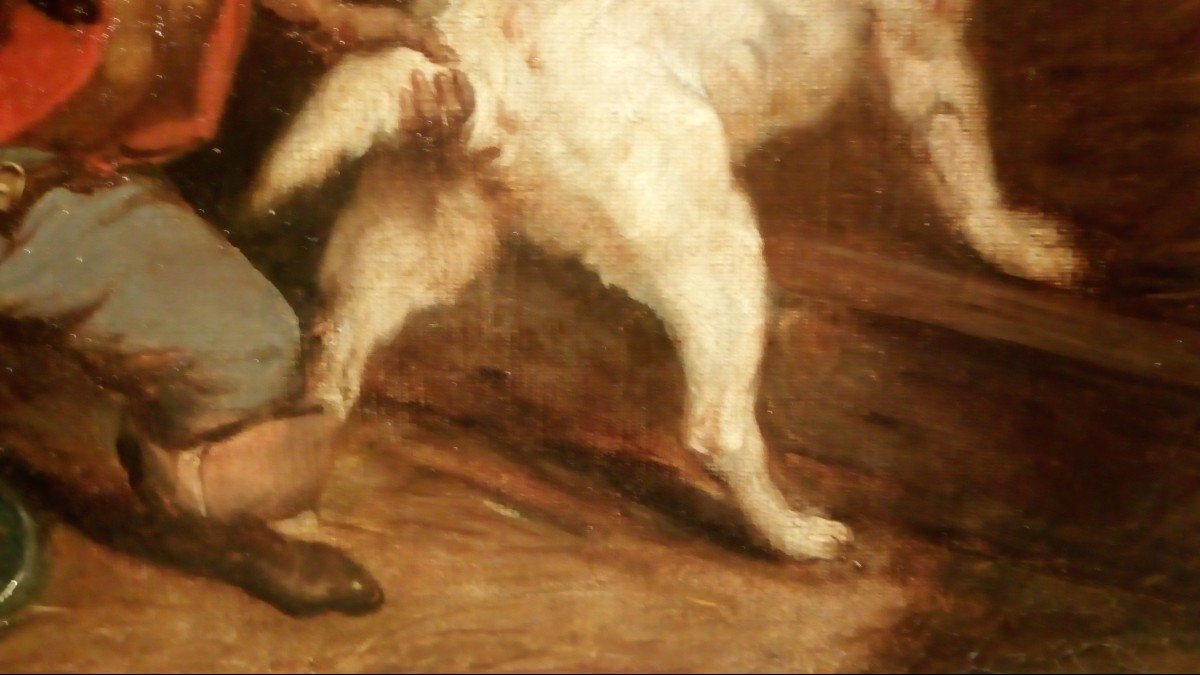 Huile sur toile  signée J.B. Cornillet: 'la dispute'-photo-1
