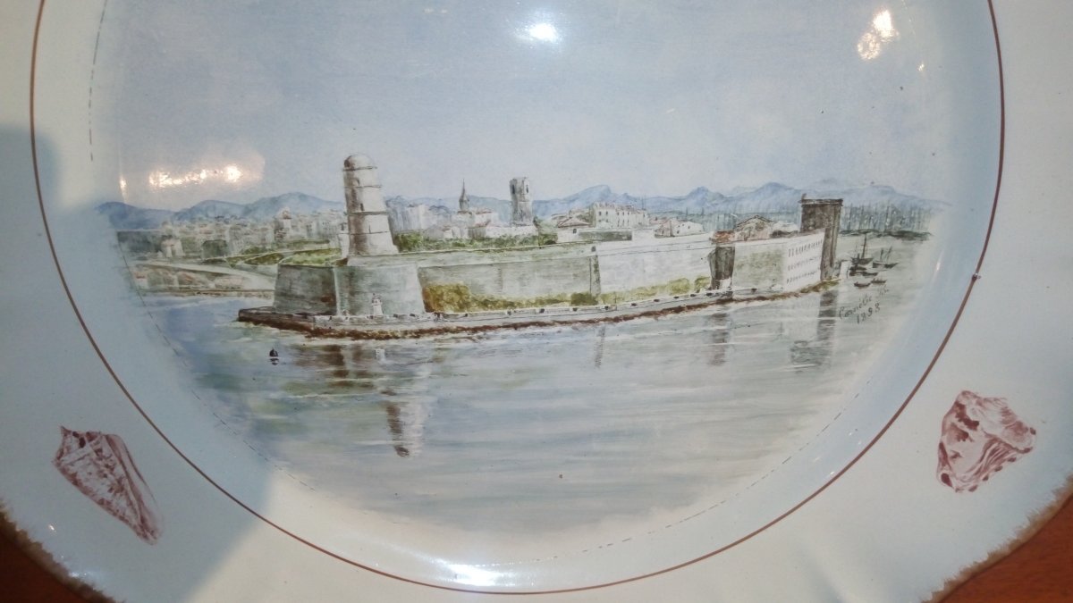 Grand plat en faïence de Marseille, signé Cornélie 1893-photo-2
