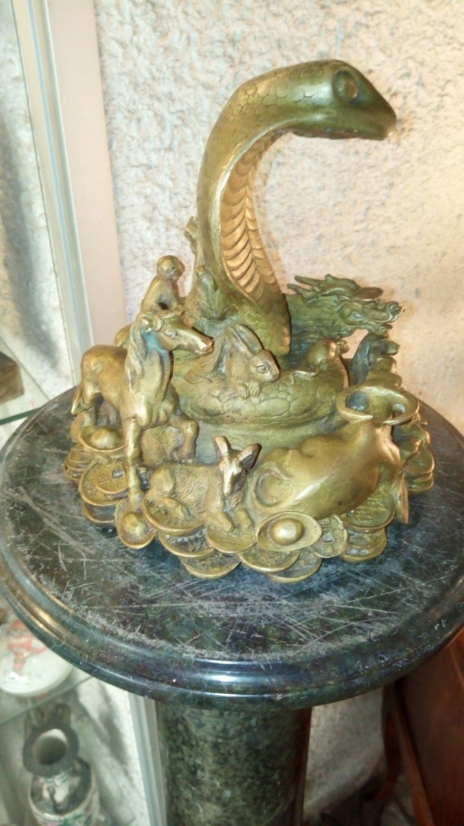 Le cobra et sa cour, bronze, Chine.-photo-2