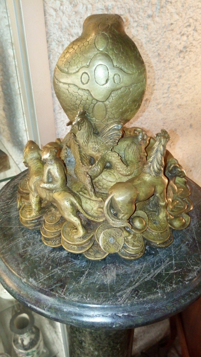 Le cobra et sa cour, bronze, Chine.-photo-3