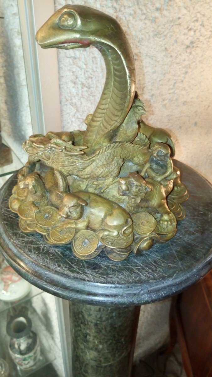 Le cobra et sa cour, bronze, Chine.-photo-4