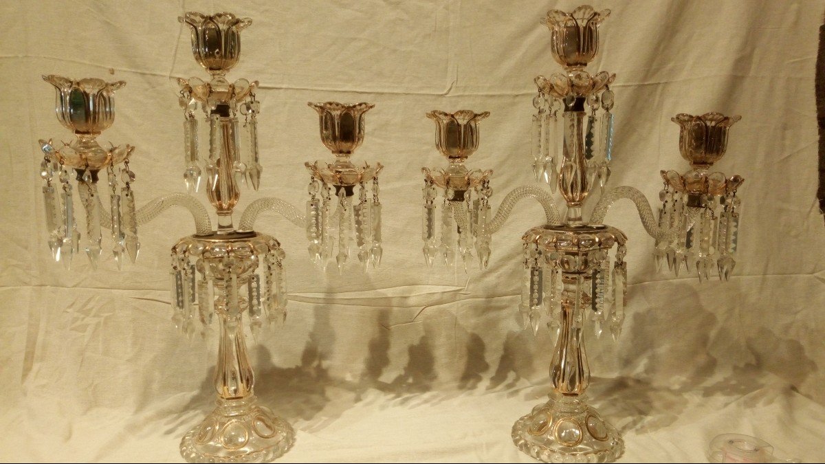 Pair Of Three-light Candelabra. Baccarat 19th.