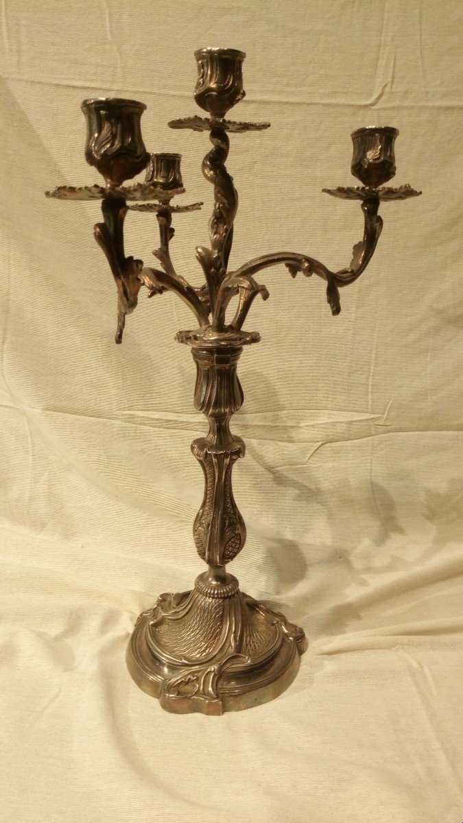 Paire de candélabres Louis XIV, bronze argenté, époque 19è.-photo-2