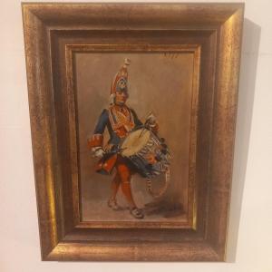 Small Oil Pasted On Panel: "the Drum Major", Signed N. Wibault.