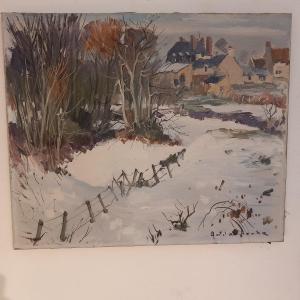 "Paysage de neige", huile sur toile signée "Anderbouhr"