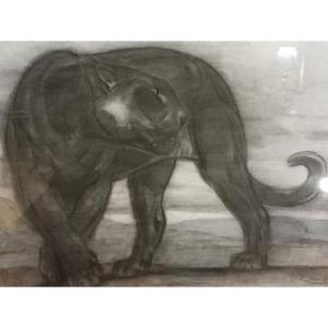"La panthère noire" estampe sur papier, signée dans la planche 'P. JOUVE' (1880-1973)