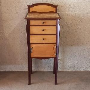 Meuble de chevet d'époque Art Nouveau, en acajou et sycomore.