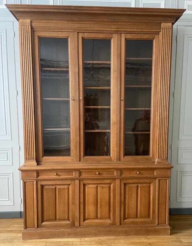 Library Period End XIXth  Oak Solid Original Glass Very Good  Condition