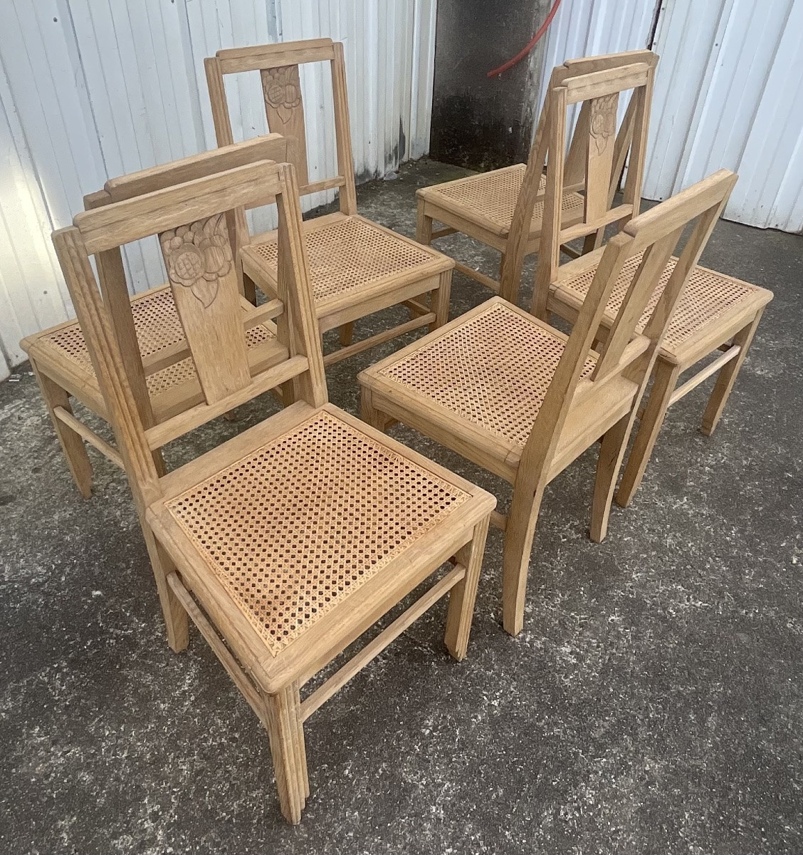 Set Of 6 Vintage Solid Oak Chairs, 1950s-photo-3