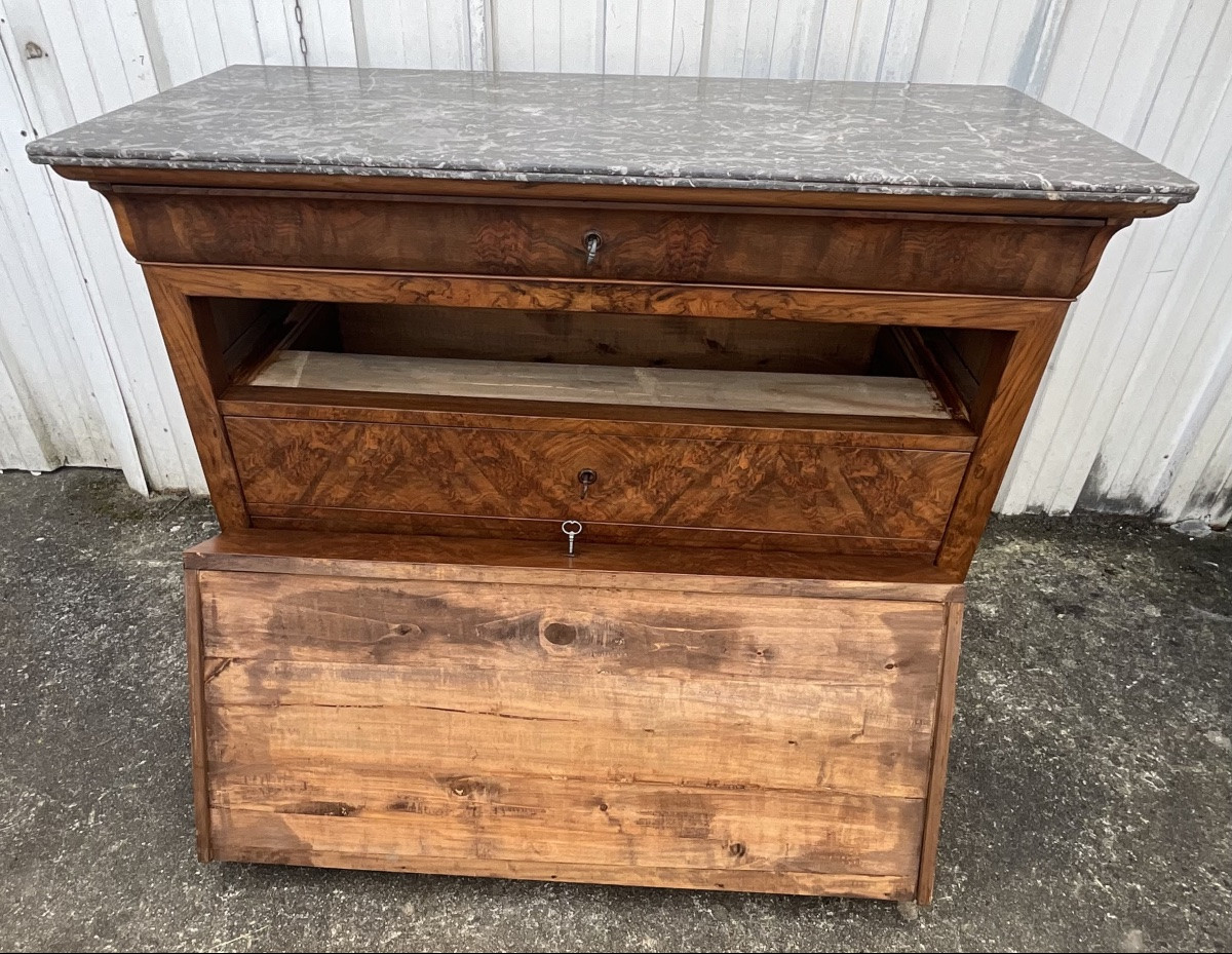 Commode Louis-Philippe en ronce de noyer, marbre Saint-Anne, milieu XIXe-photo-4