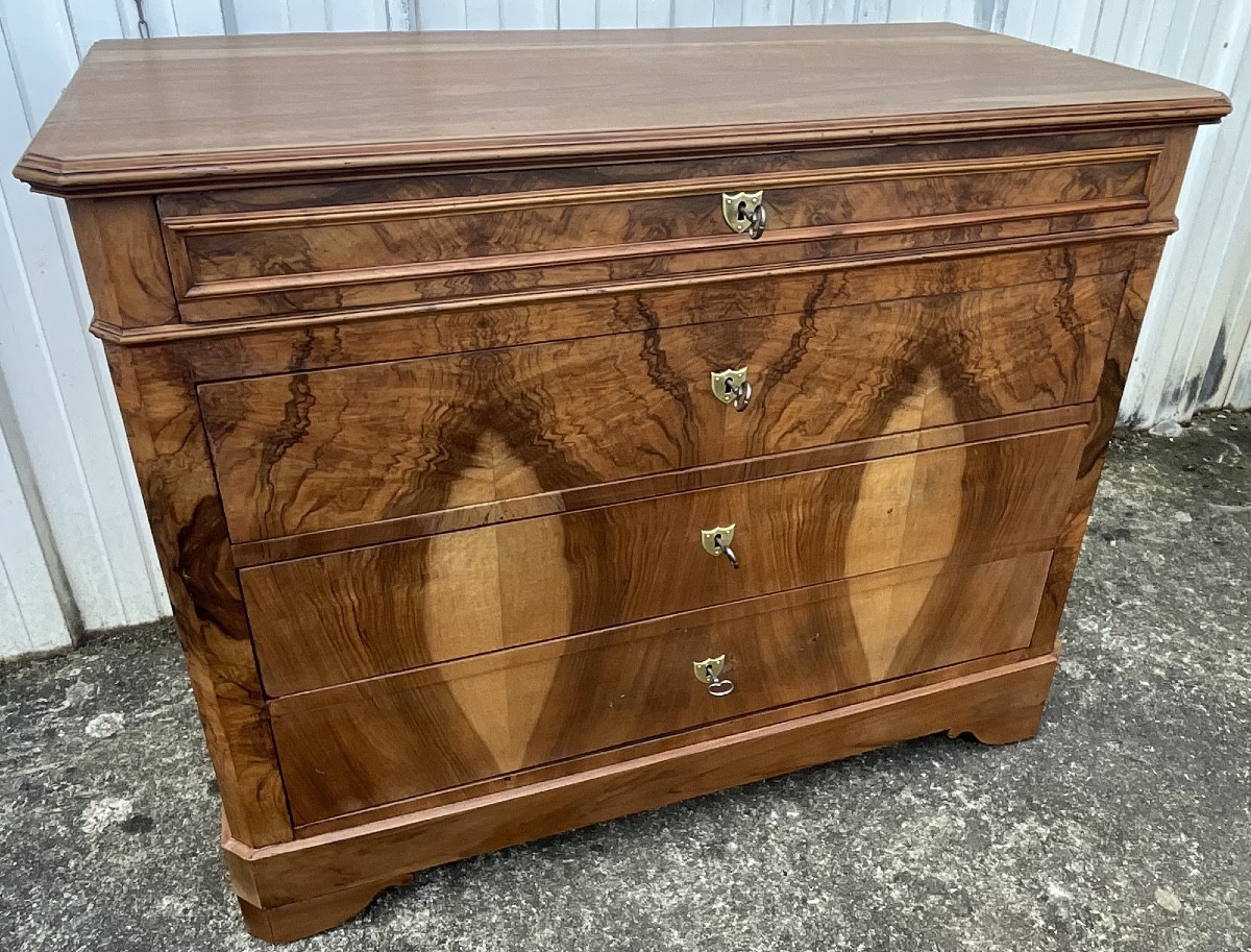 Chest Of Drawers In Walnut And Burr Walnut, Late 19th Century