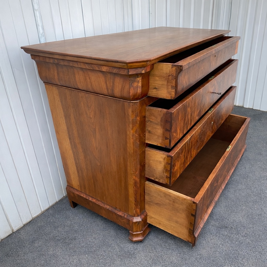 Commode Louis-Philippe en ronce de noyer  France, milieu du XIXᵉ siècle-photo-2