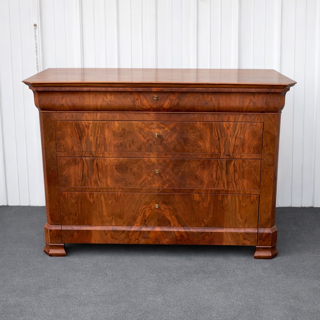 Commode Louis-Philippe en ronce de noyer  France, milieu du XIXᵉ siècle