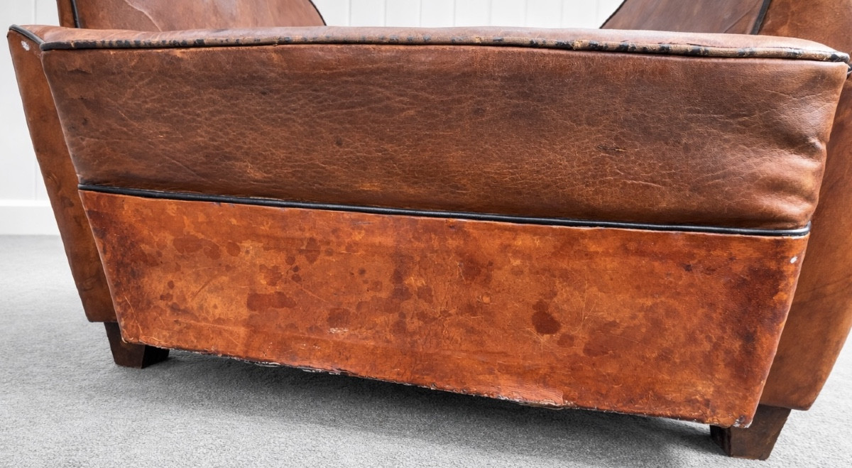 Paire de fauteuils club en cuir – Milieu du XXe siècle-photo-5