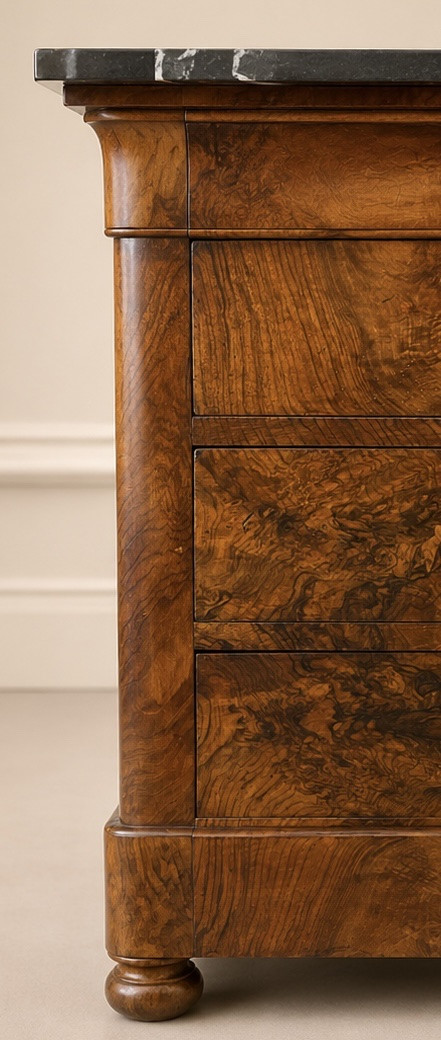 Commode Louis-Philippe en Ronce de Noyer  Époque milieu XIXe siècle-photo-2