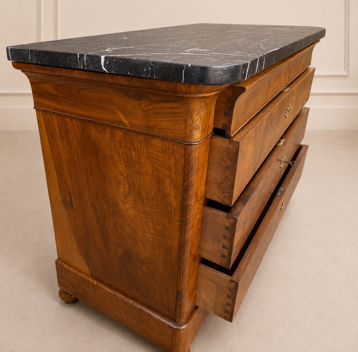 Commode Louis-Philippe en Ronce de Noyer  Époque milieu XIXe siècle-photo-5