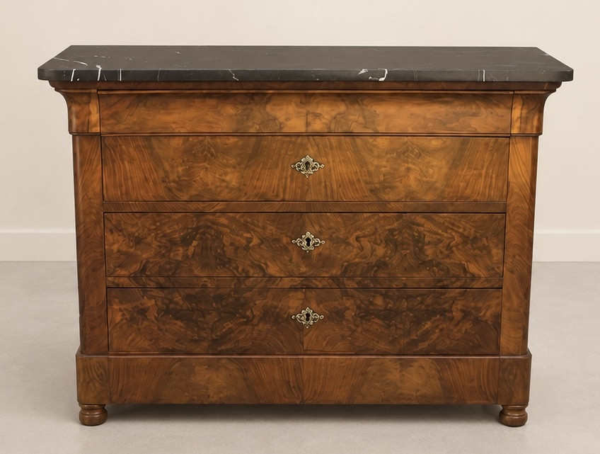 Commode Louis-Philippe en Ronce de Noyer  Époque milieu XIXe siècle