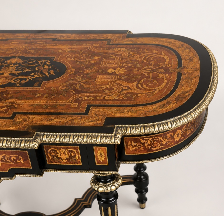 Napoleon III-style Coffee Table With Marquetry And Gilded Bronze Accents-photo-2