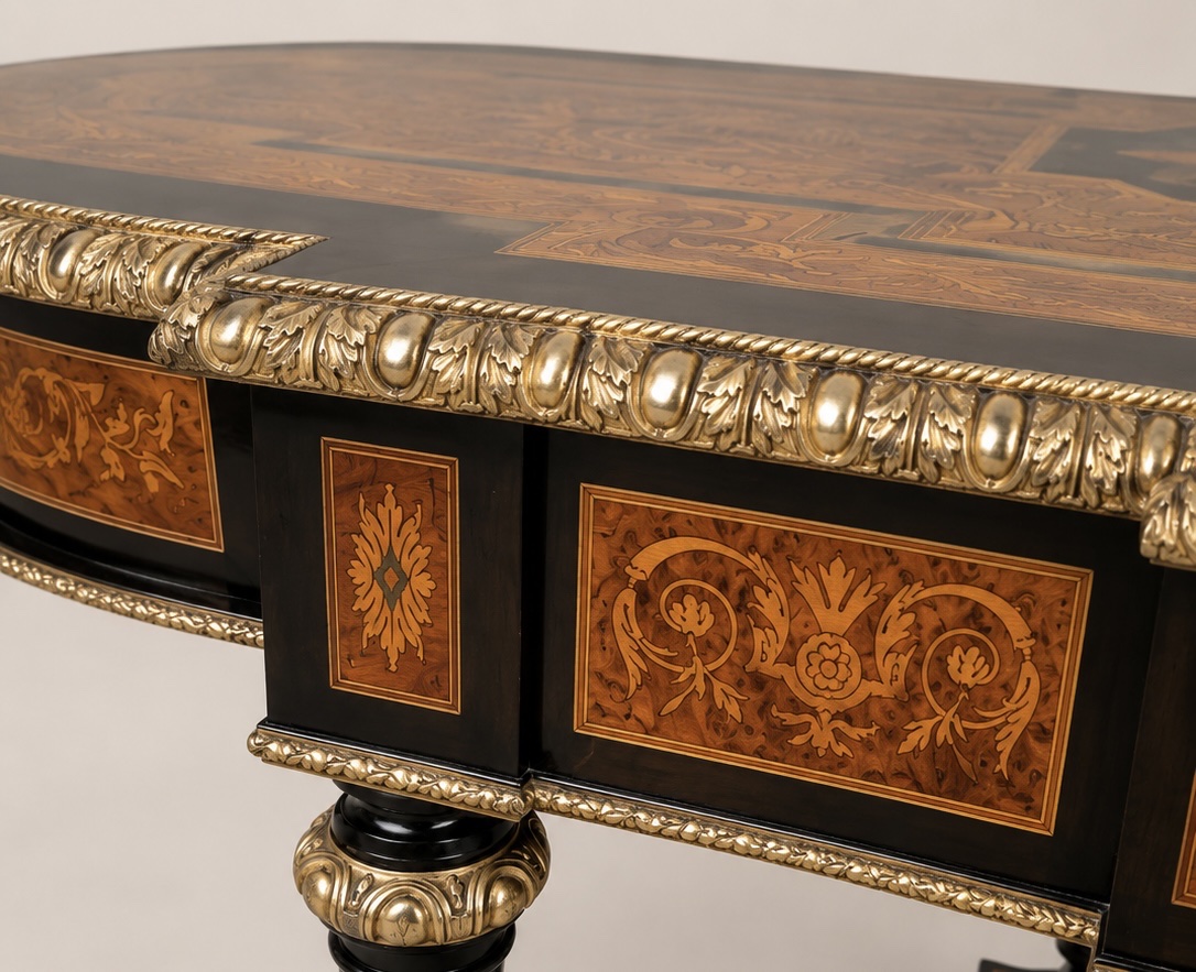 Napoleon III-style Coffee Table With Marquetry And Gilded Bronze Accents-photo-2