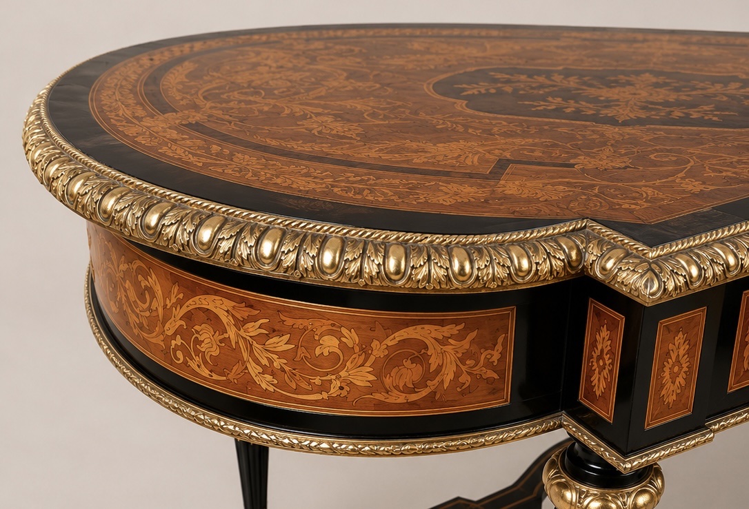 Napoleon III-style Coffee Table With Marquetry And Gilded Bronze Accents-photo-3