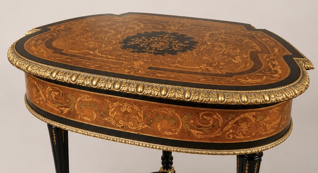 Napoleon III-style Coffee Table With Marquetry And Gilded Bronze Accents-photo-4