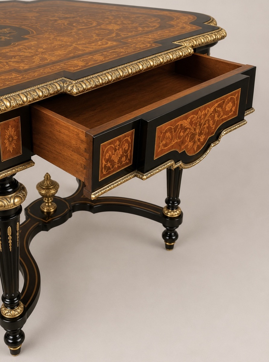 Napoleon III-style Coffee Table With Marquetry And Gilded Bronze Accents-photo-5
