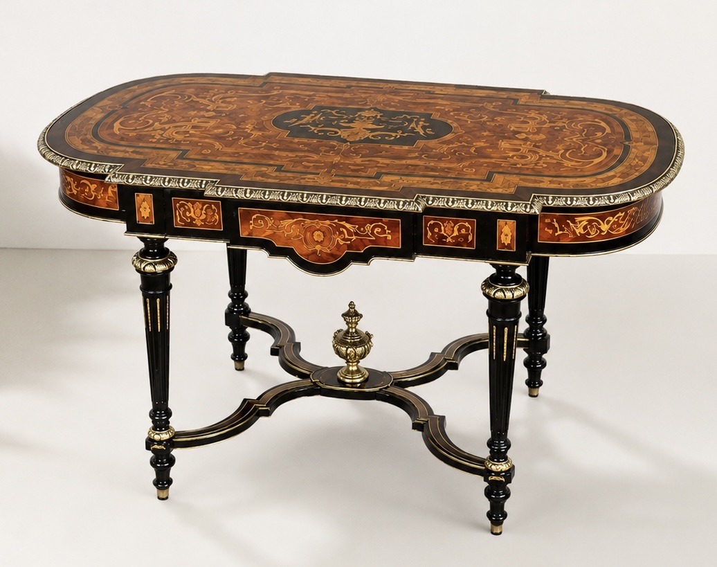 Napoleon III-style Coffee Table With Marquetry And Gilded Bronze Accents