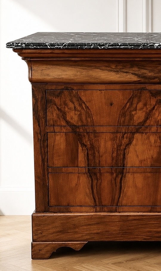 Commode d’époque Louis-Philippe en ronce de noyer, milieu du XIXe siècle-photo-2