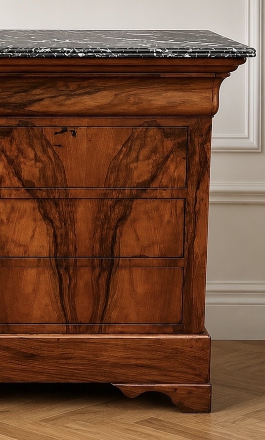 Commode d’époque Louis-Philippe en ronce de noyer, milieu du XIXe siècle-photo-4