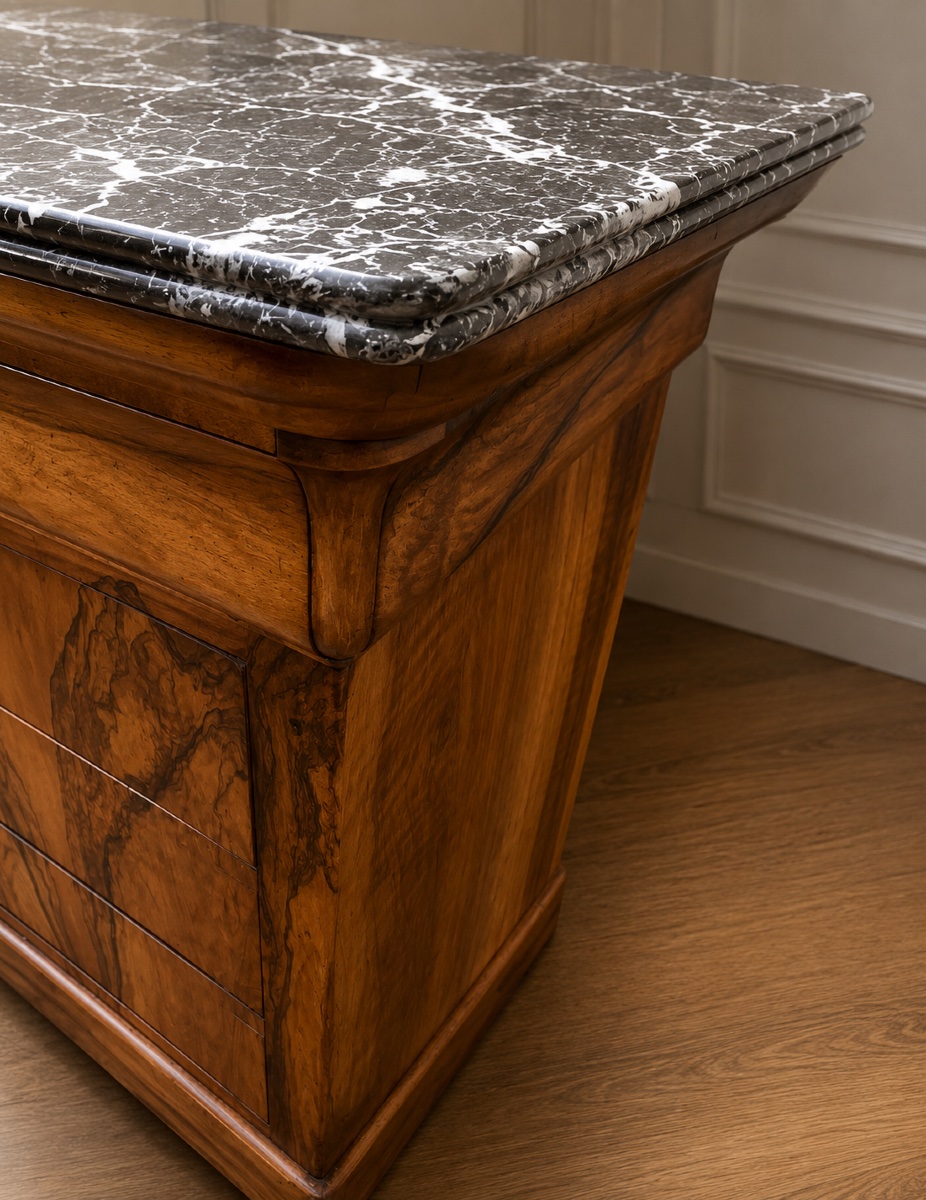 Commode d’époque Louis-Philippe en ronce de noyer, milieu du XIXe siècle-photo-4