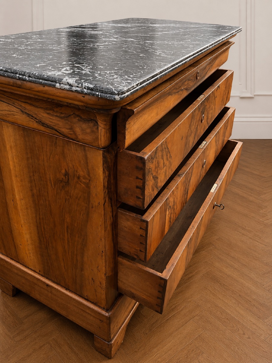 Commode d’époque Louis-Philippe en ronce de noyer, milieu du XIXe siècle-photo-6