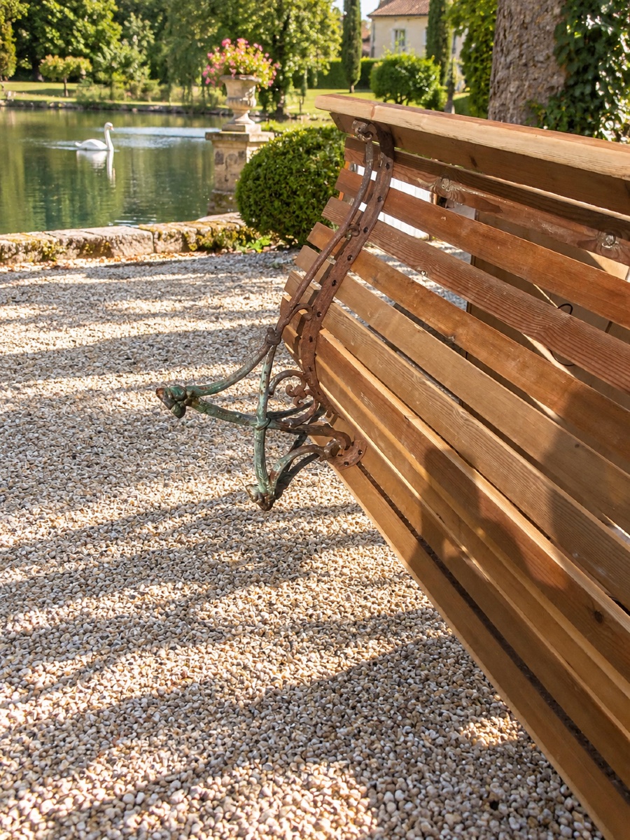 Banc de jardin ancien en fonte patinée et bois, début XXe siècle-photo-3