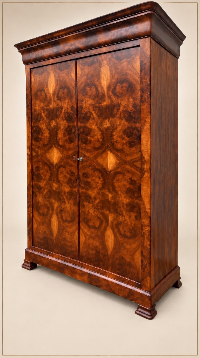Armoire Louis-Philippe en ronce et loupe de noyer-photo-8