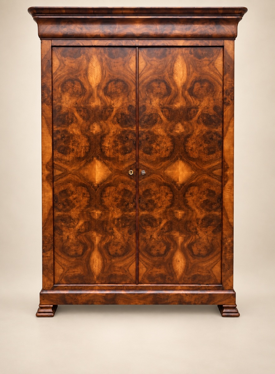 Armoire Louis-Philippe en ronce et loupe de noyer