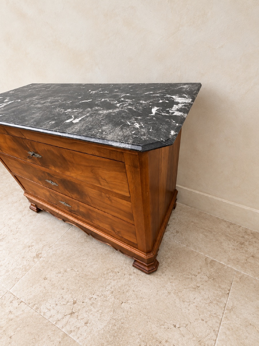 Commode française de style Louis-Philippe en ronce de noyer, fin du XIXe siècle-photo-2