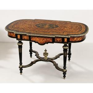 Napoleon III-style Coffee Table With Marquetry And Gilded Bronze Accents