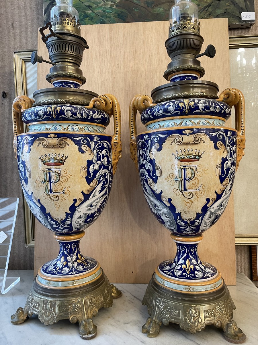 Pair Of Earthenware Lamps From Blois