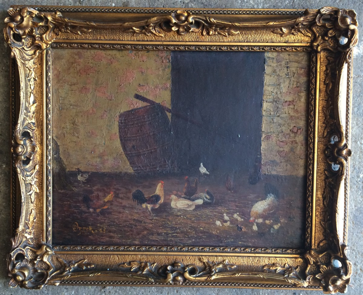 Painting Of Hens And Chicks By Orset