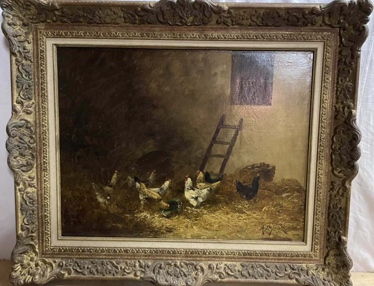 Chickens And Roosters In A Henhouse,by Alexandre Defaux