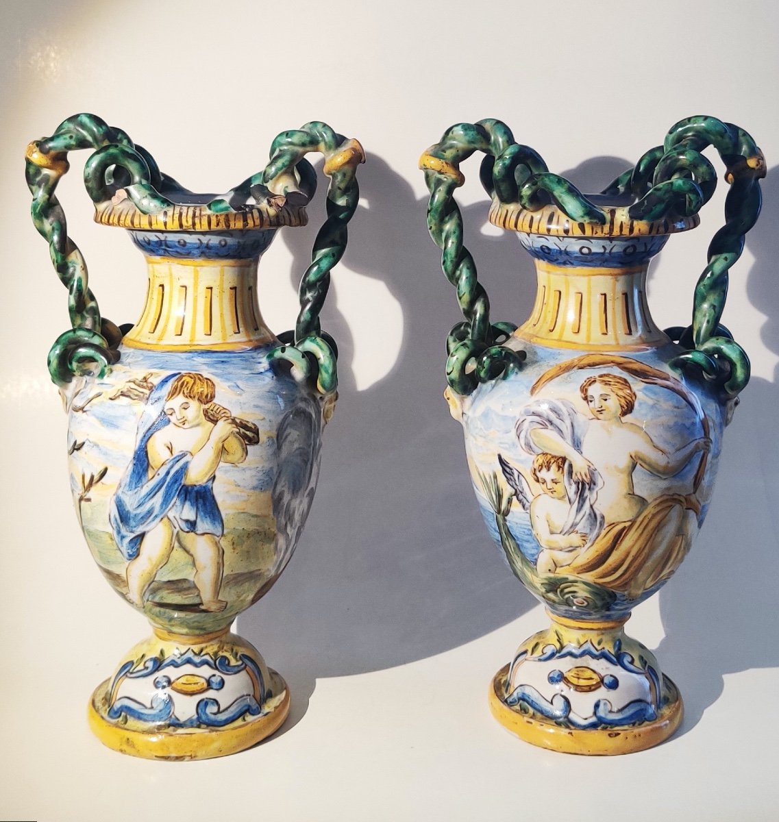 Pair Of Italian Majolica Vases-photo-2