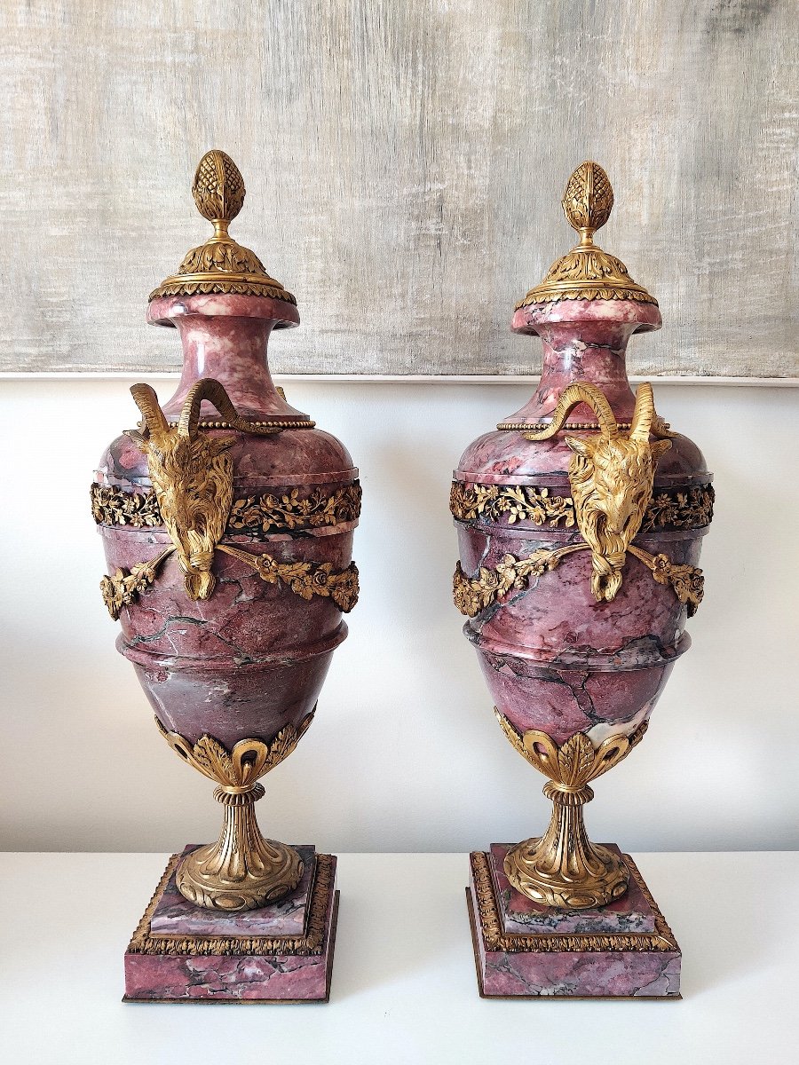 Important Pair Of Covered Pots In Louis XVI Style, From The 19th Century-photo-2