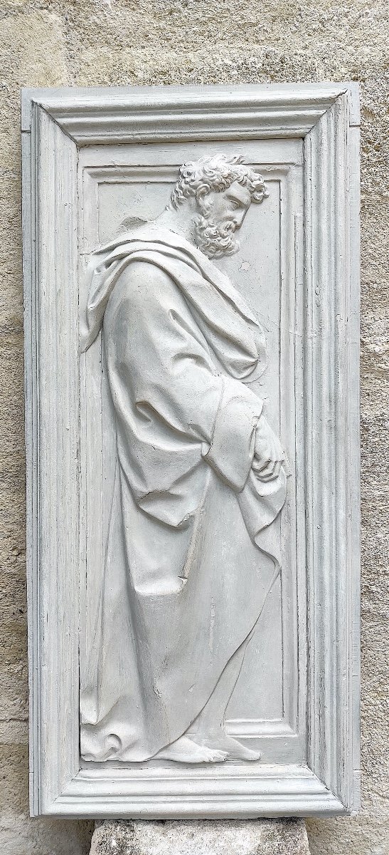 Large Panel Treated In Bas-relief, Patinated Plaster, 19th Century-photo-2