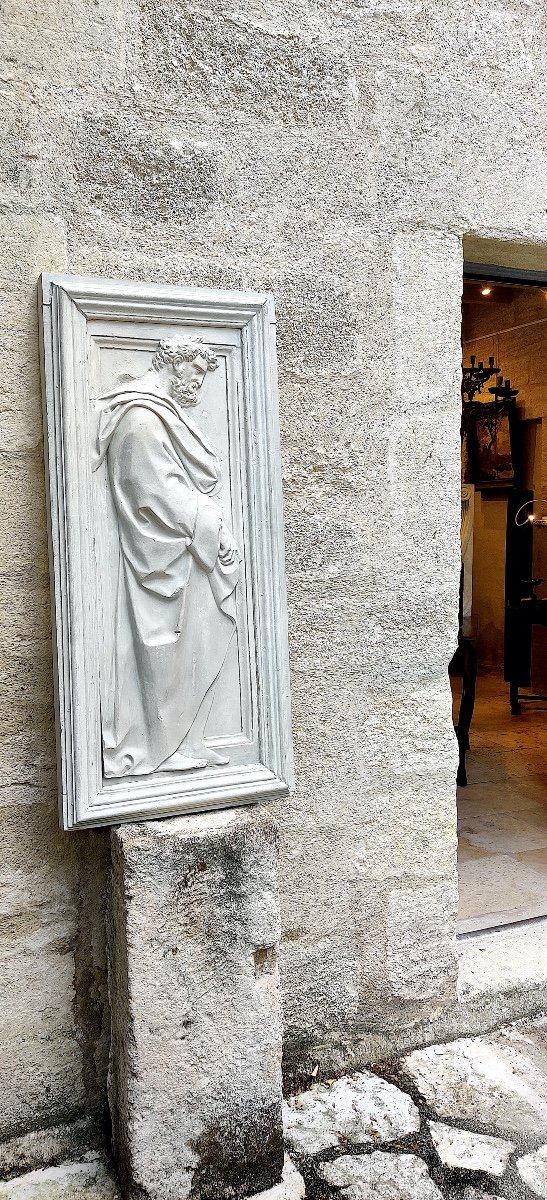 Large Panel Treated In Bas-relief, Patinated Plaster, 19th Century-photo-2