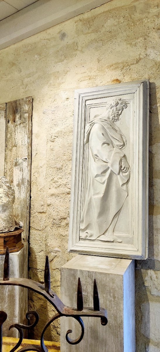 Large Panel Treated In Bas-relief, Patinated Plaster, 19th Century-photo-3