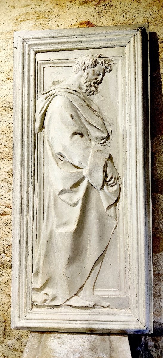 Large Panel Treated In Bas-relief, Patinated Plaster, 19th Century