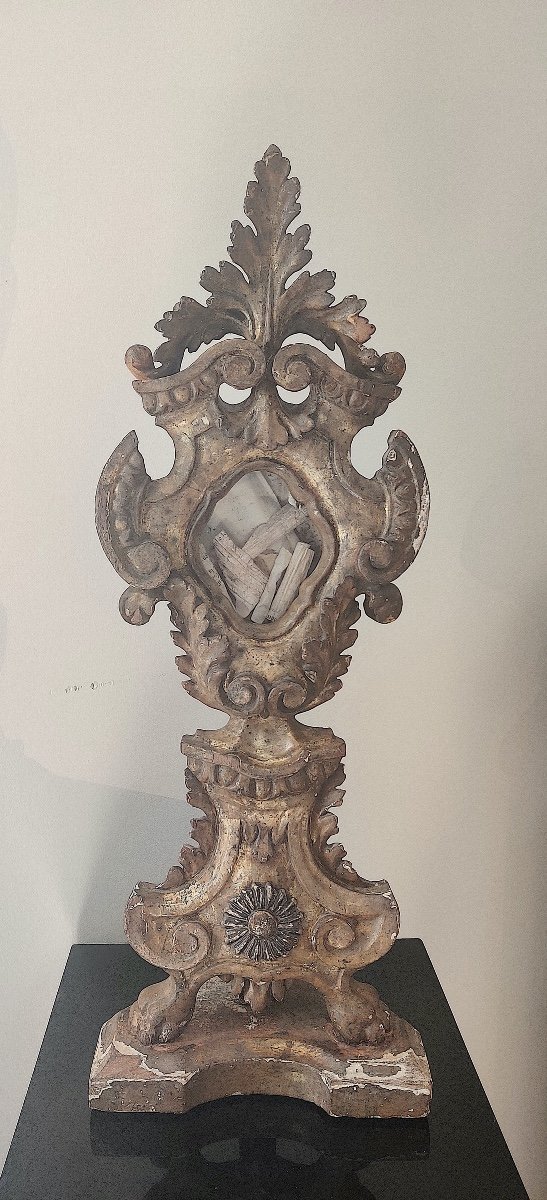 Grand Reliquaire/Monstrance en bois sculpté et doré , Italie début XVIIIème-photo-2