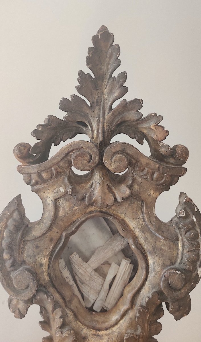Grand Reliquaire/Monstrance en bois sculpté et doré , Italie début XVIIIème-photo-4