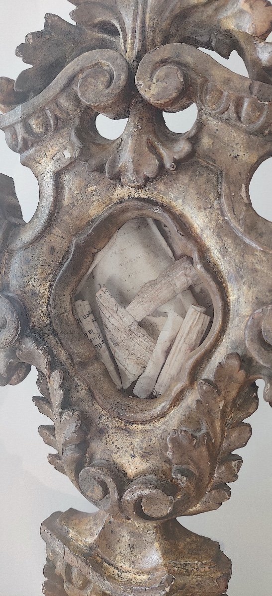 Grand Reliquaire/Monstrance en bois sculpté et doré , Italie début XVIIIème-photo-1