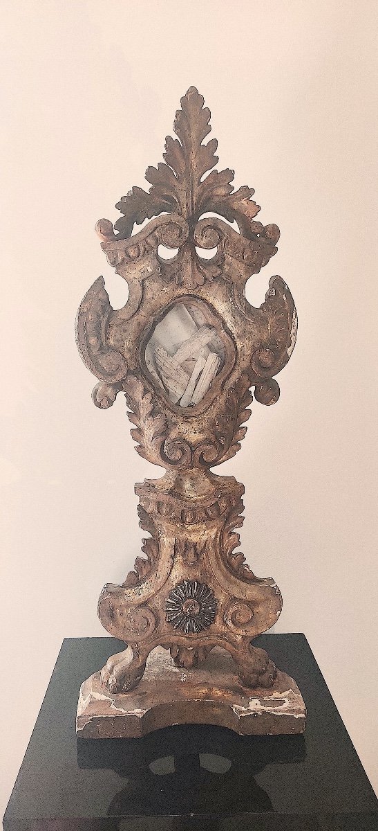 Grand Reliquaire/Monstrance en bois sculpté et doré , Italie début XVIIIème